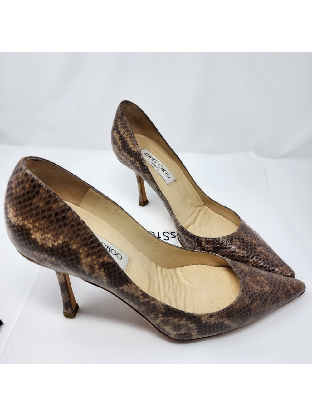 Jimmy Choo Brown Python-Print Pointed Pumps - Picture 3 of 6